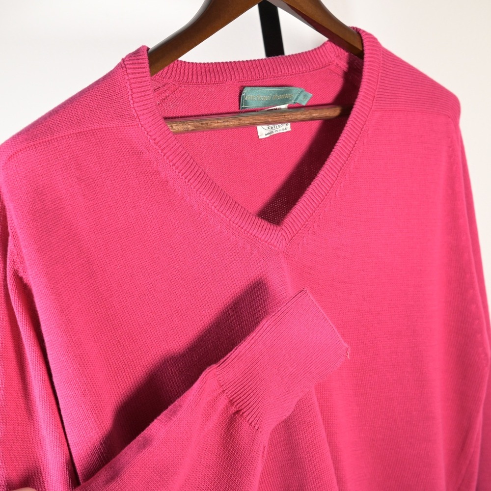 Michael Thomas Mens Sea Island Cotton V-Neck Sweater Pink XL Made in USA TTX